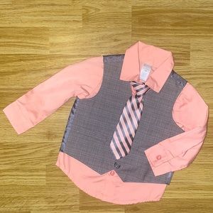 Pink Button Down w/ Gray Vest and Clip on Tie